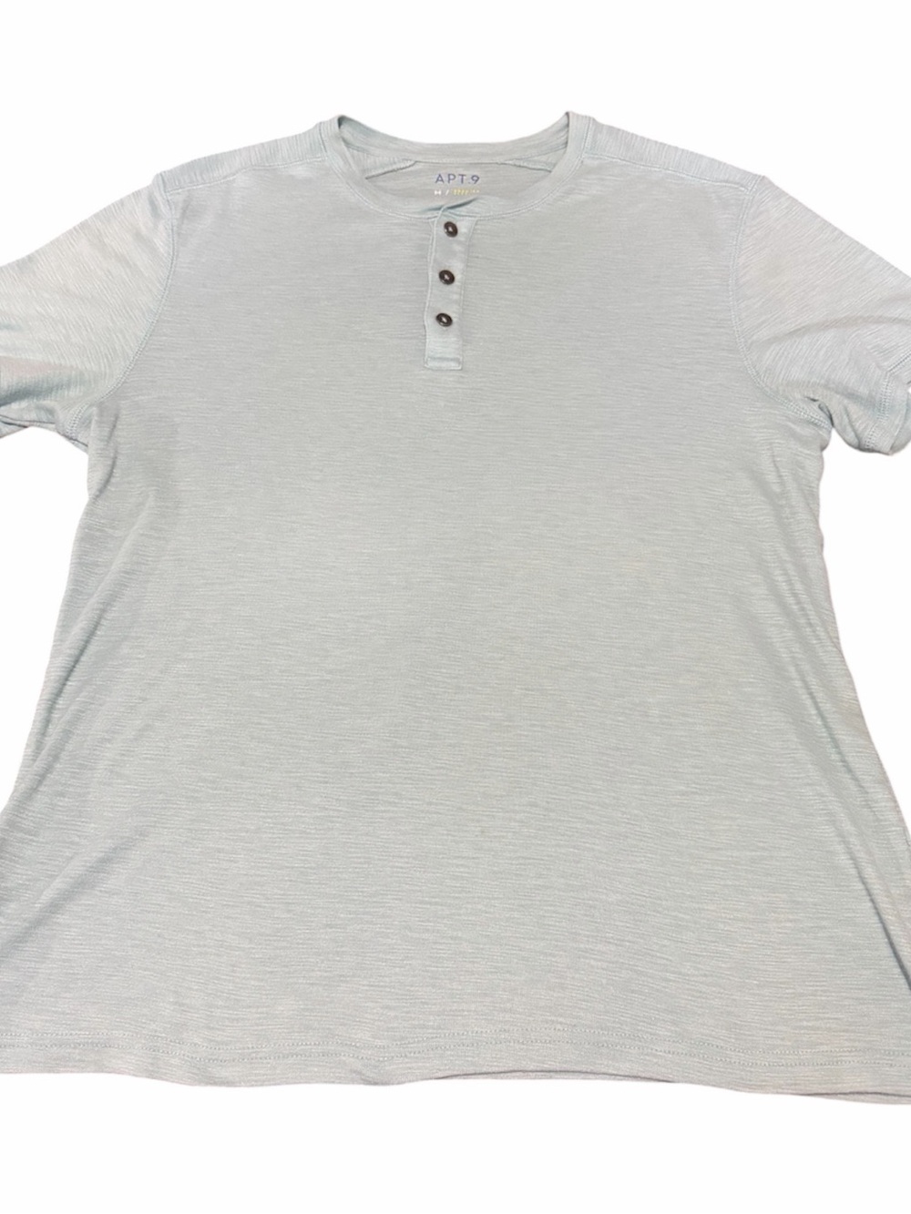 Apt 9 Premier Flex Henley Shirt Mens Light Blue M Short Sleeve Space Dye Tee